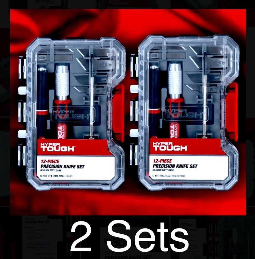 2 Sets: Hyper Tough 12pc Precision Knife Tool Set + Click Fit Storage Case NEW