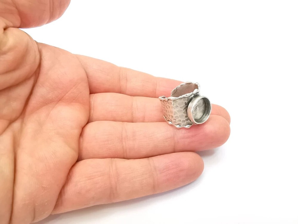 Hammered Ring Setting Resin Ring Blank Cabochon Mounting Adjustable Dried Flower