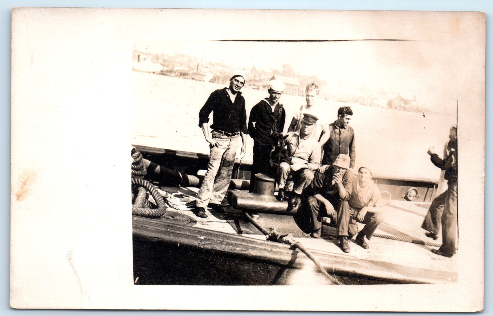 WWI Navy Sailors With Goat Mascot RPPC Real Photo Postcard