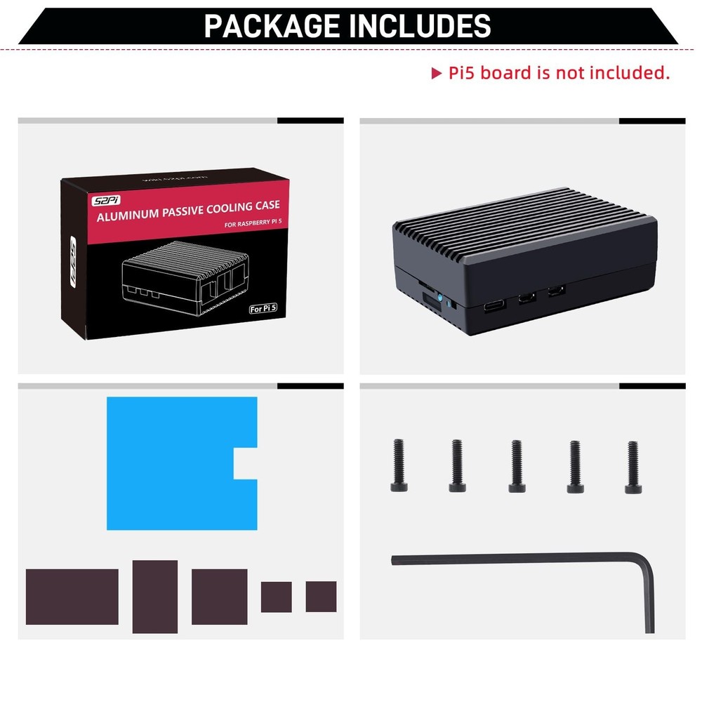 GeeekPi Aluminum Case for Raspberry Pi 5, Passive Cooling Black,