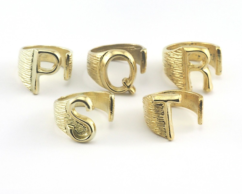 First Letter Ring Initial Name Raw Brass Adjustable 4US - 9US Statement Ring