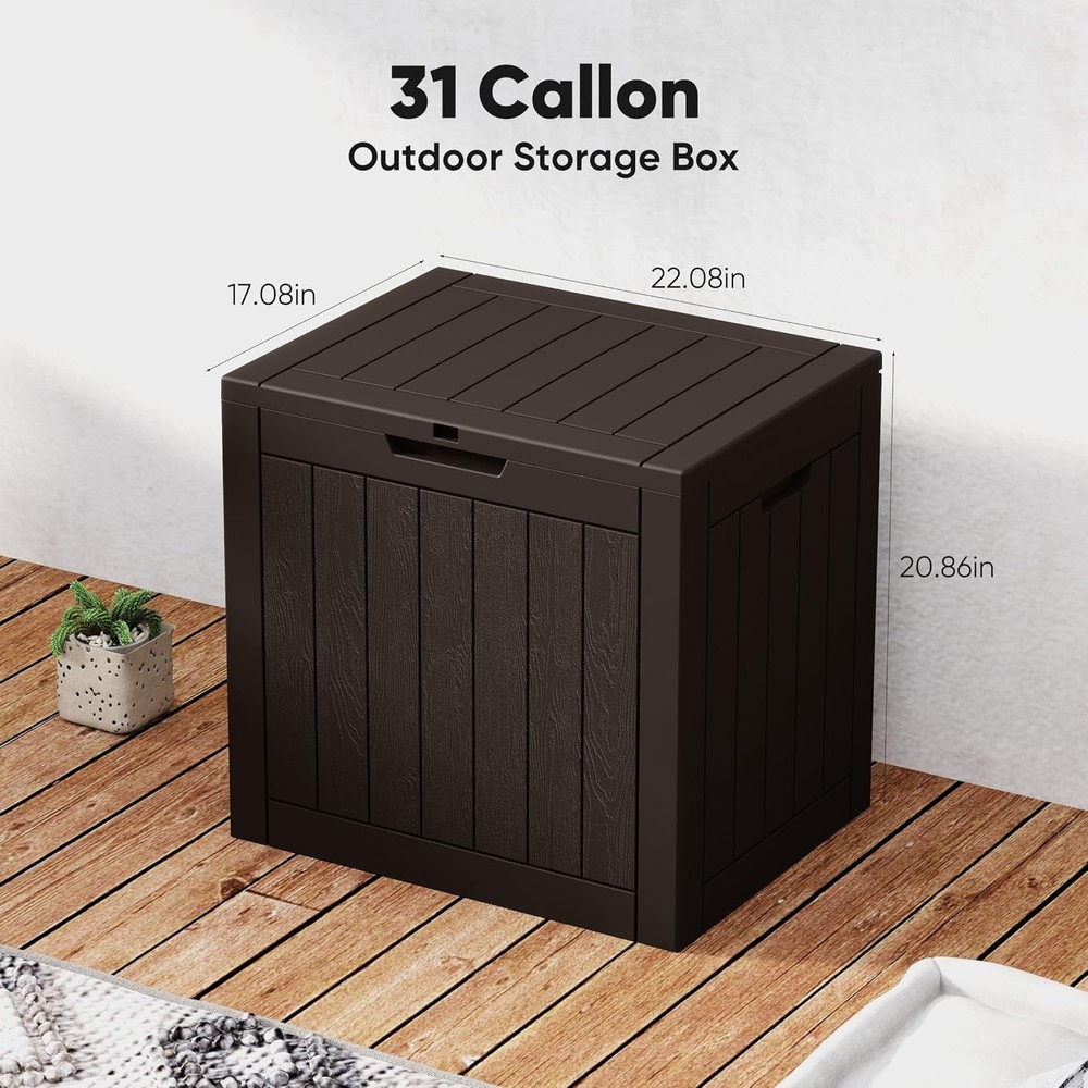 31 Gallon Deck Box Weatherproof Resin Lockable Outdoor Storage Secure Package