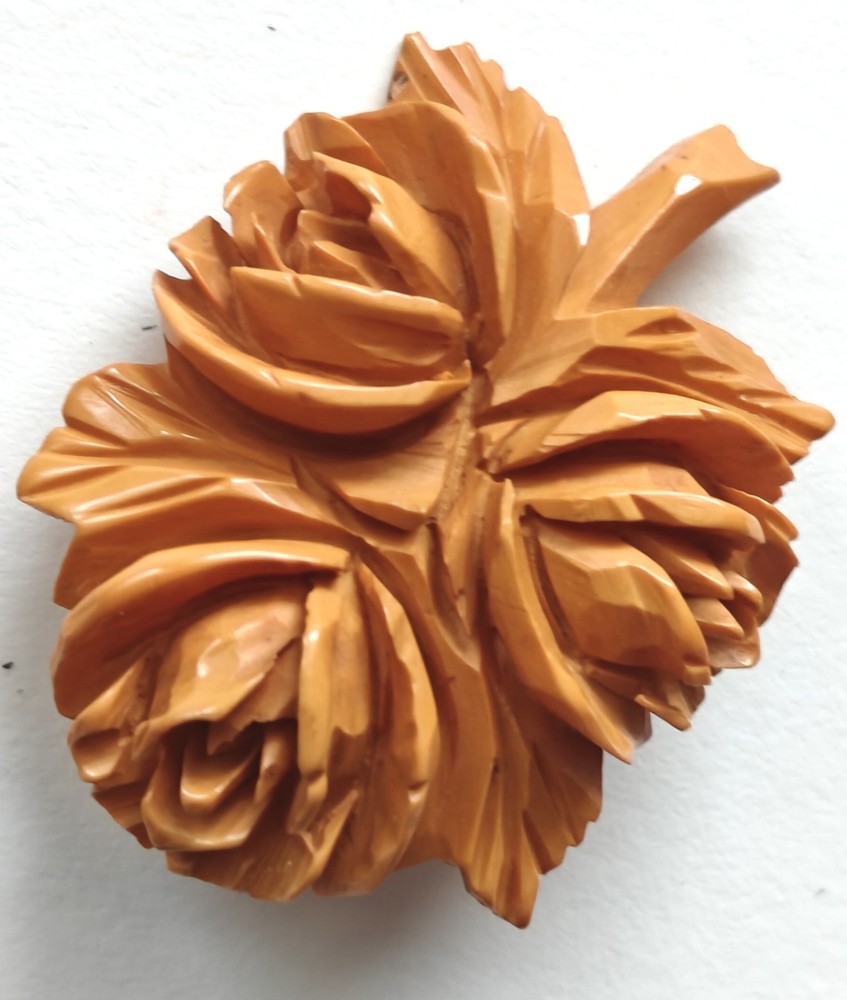 Deep Carved Bakelite Flower Brooch