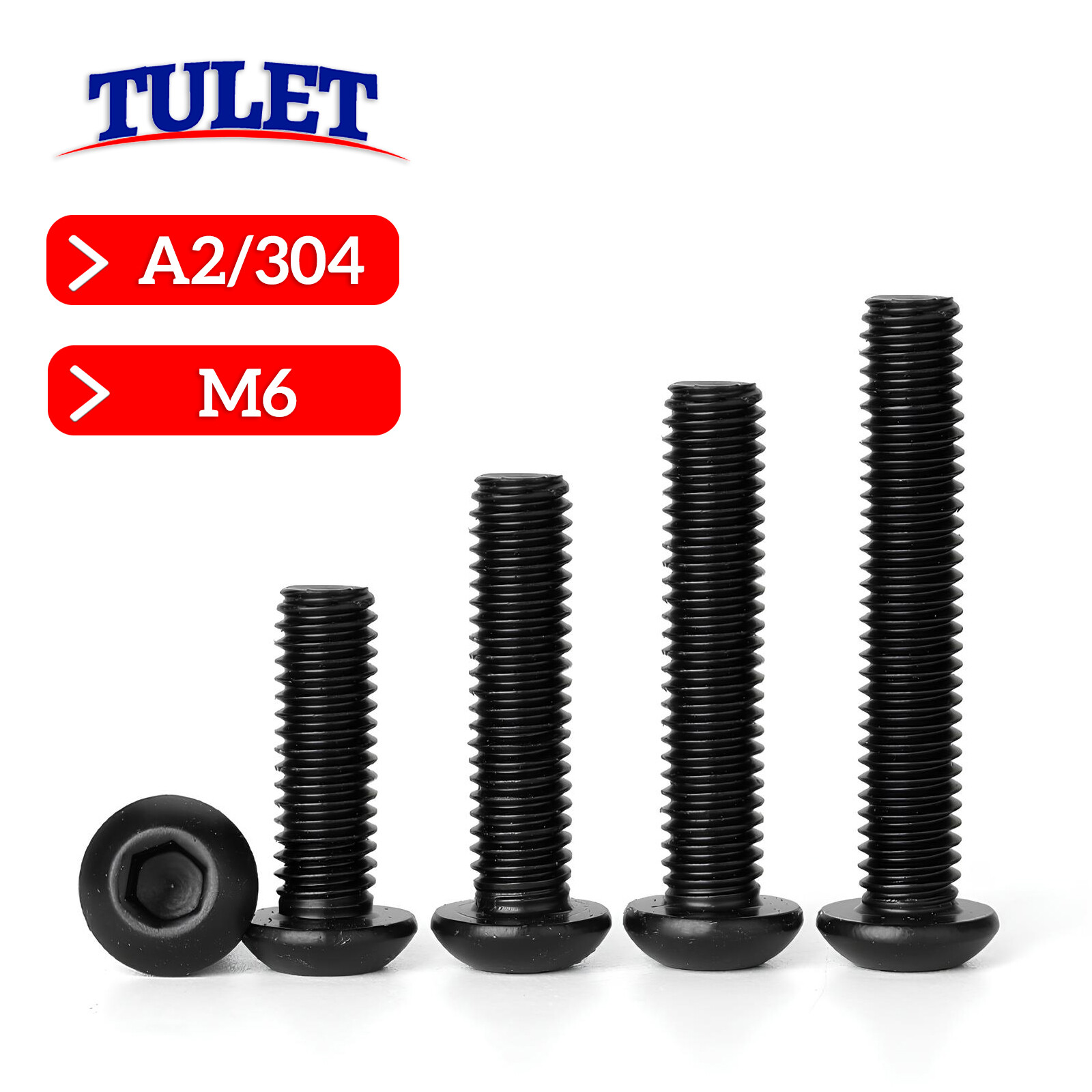 M6-1.00 Button Head Socket Cap Screws, Stainless Steel w/ Black Oxide 18-8