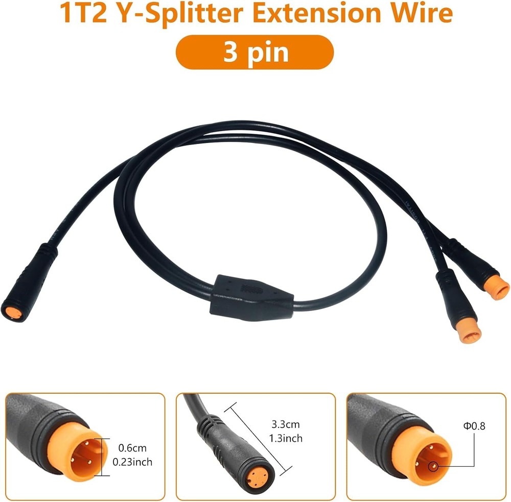Y-Split Extension Cable 1T2 Extension Wire Waterproof Connector For Ebike Kit