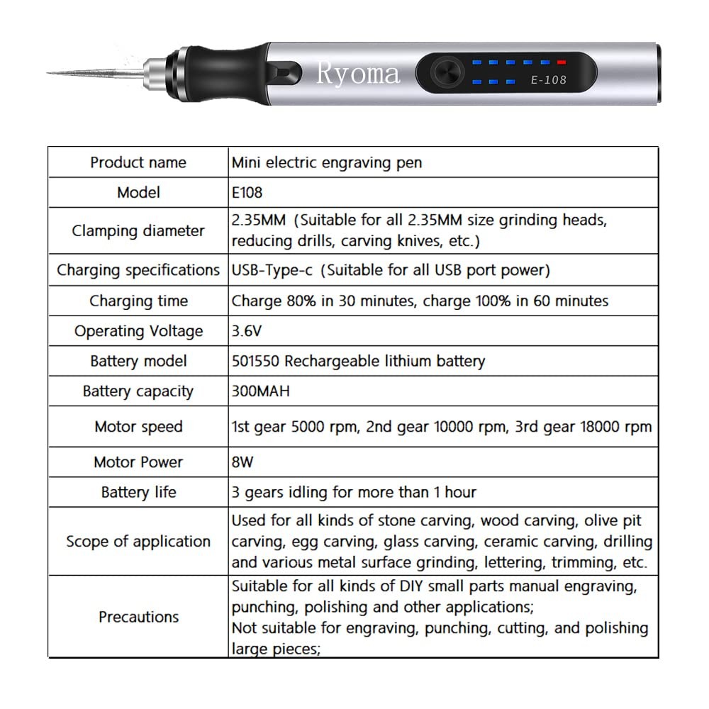 Rechargeable cordless Electric Micro Engraver Pen Mini DIY Engraving Silver