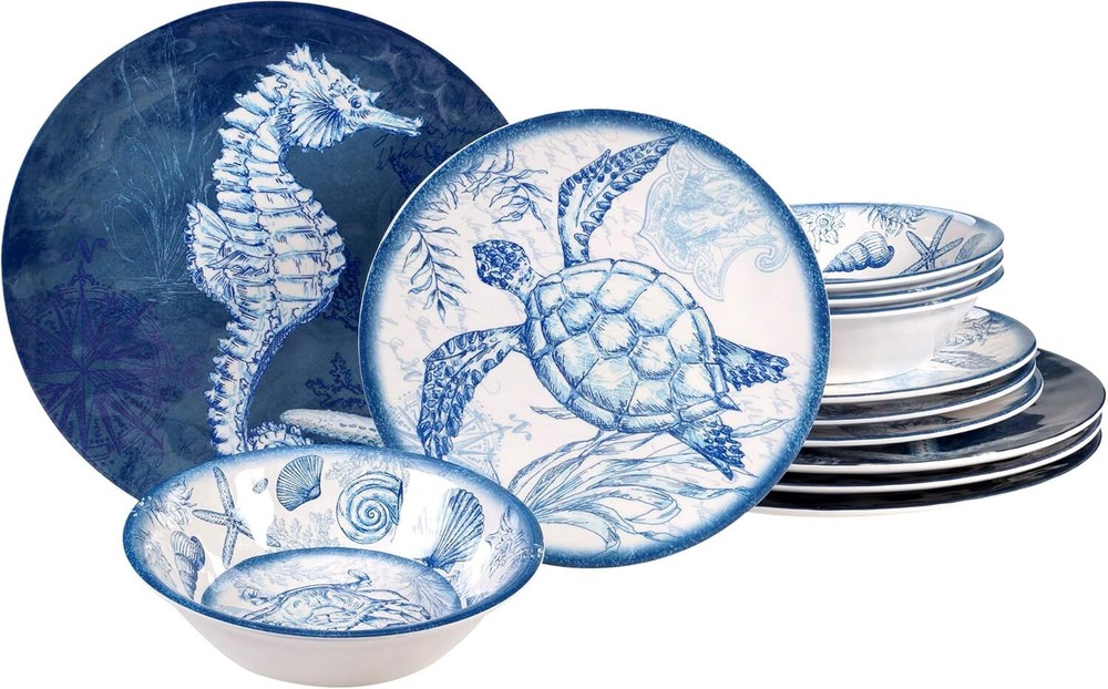 Certified International Oceanic 12 piece Melamine Dinnerware Multi Colored