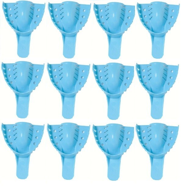 #1 Impression Trays  Blue, Perforated Large Upper  12 pcs
