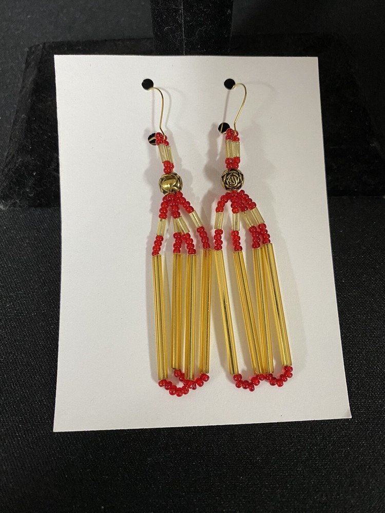 Hand beaded artisan dangle earrings pierced seed bead