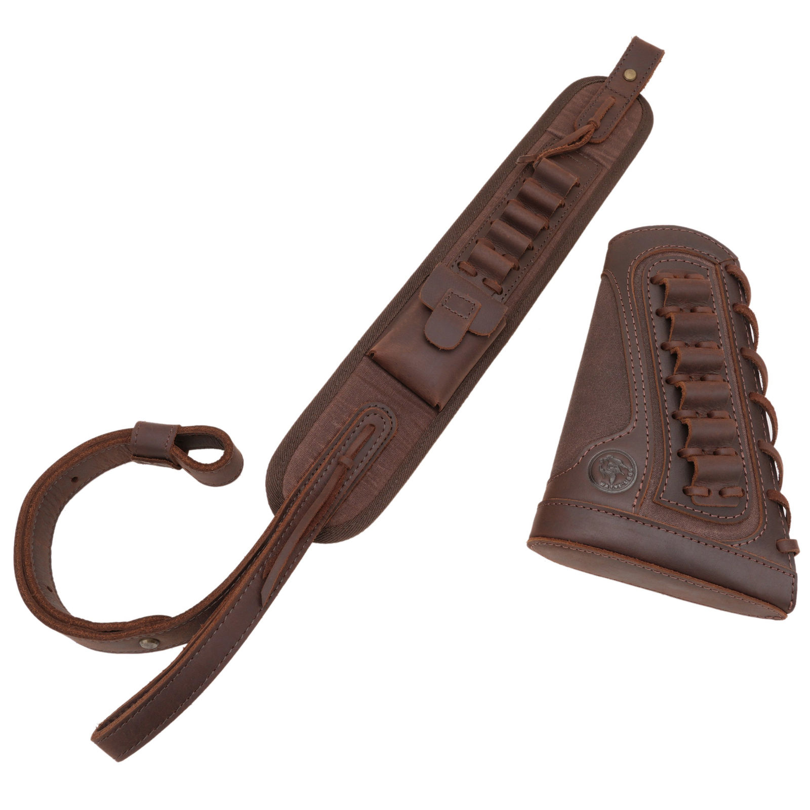 Shooting Combo of Leather Rifle Gun Buttstock Cover with Sling.22LR.357.308 12GA