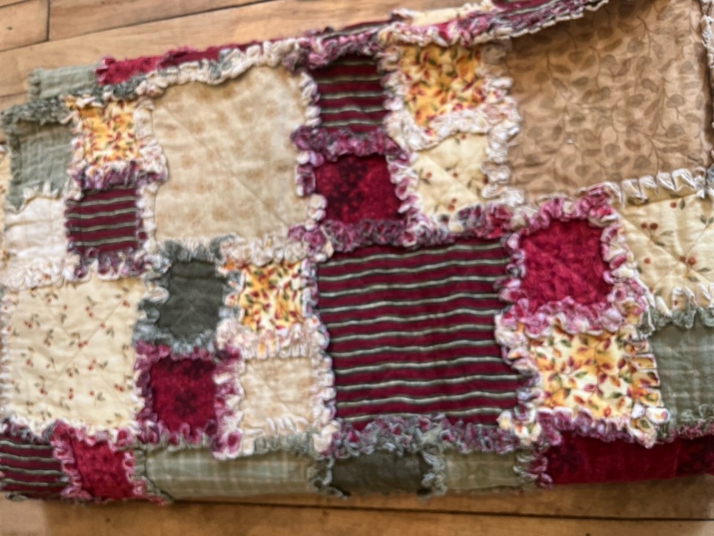 Handmade Rag Quilt Throw 54x66 Primitive Cottagecore Patchwork Cherries
