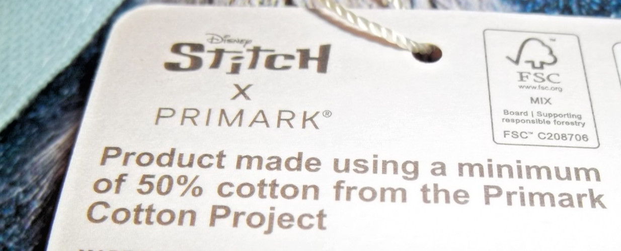 Primark Disney Stitch Extra Large Canvas Tote Bag Light Blue Cotton Blend 21x17