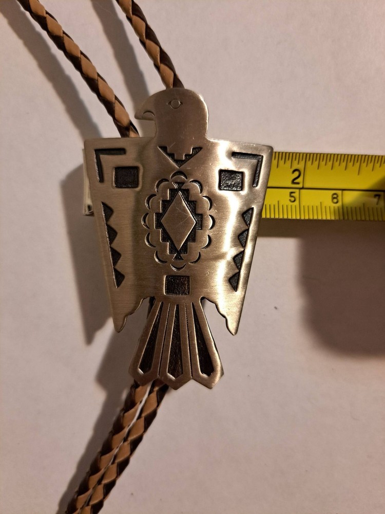 Leather 35" Bolo Tie Nickel Silver Bell Thunderbird