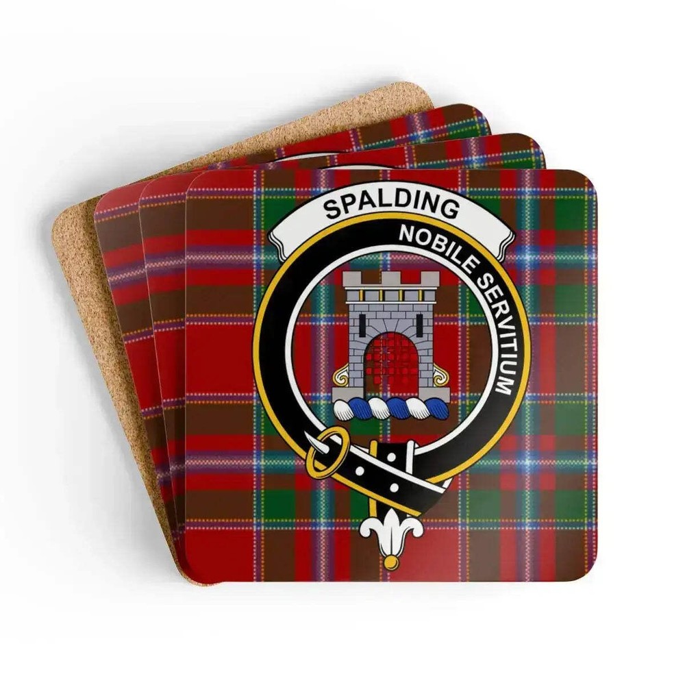 Spalding Clan Crest Scottish Tartan Coaster Set