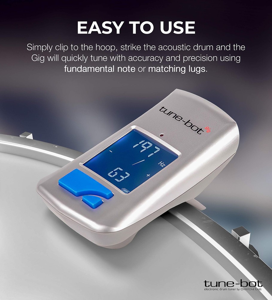 Tune-Bot Gig Clip-On Digital Drum Tuner with Backlit Einheitsgröße, Silber