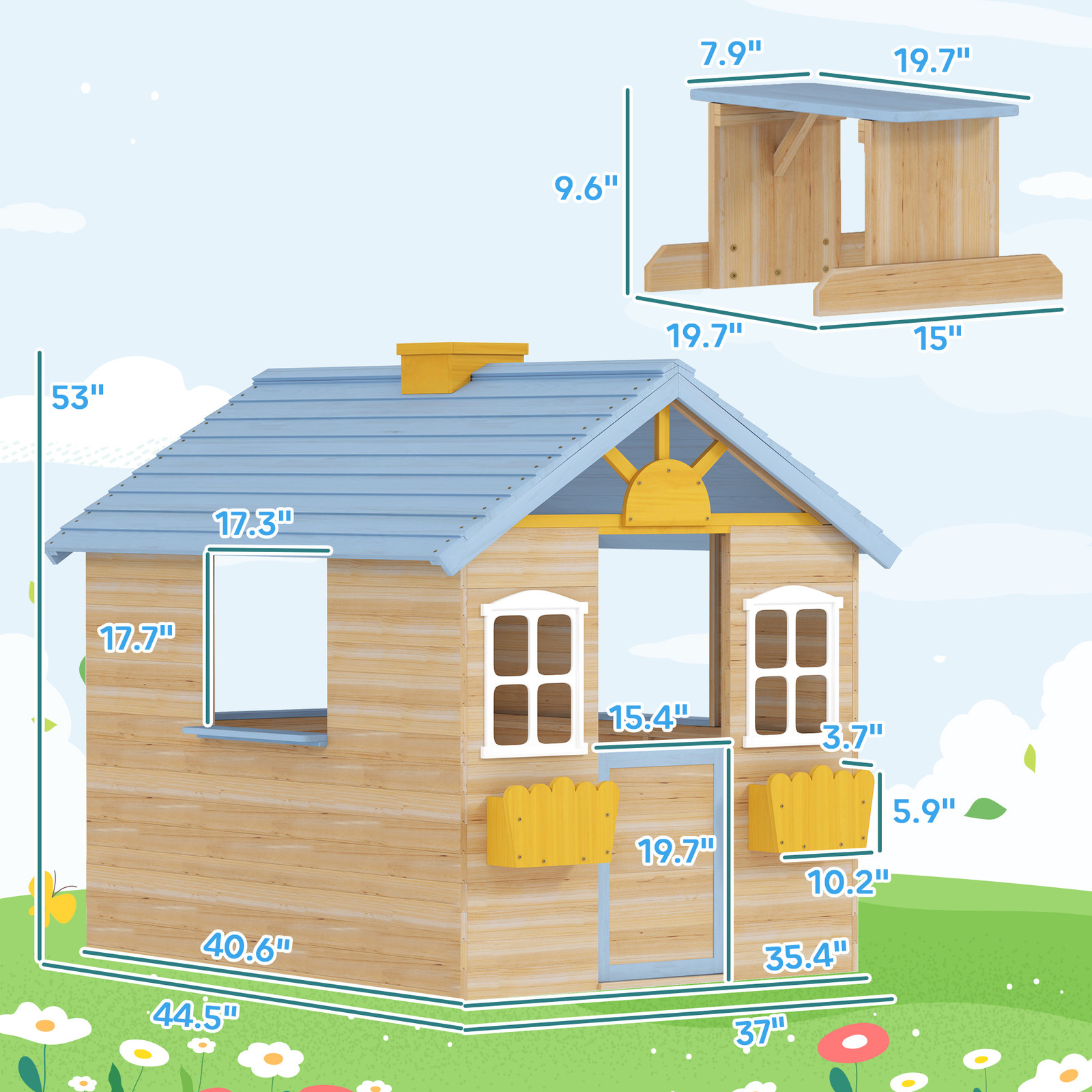 44.5" Wooden Playhouse for Kids Outdoor Garden Pretend Play Games
