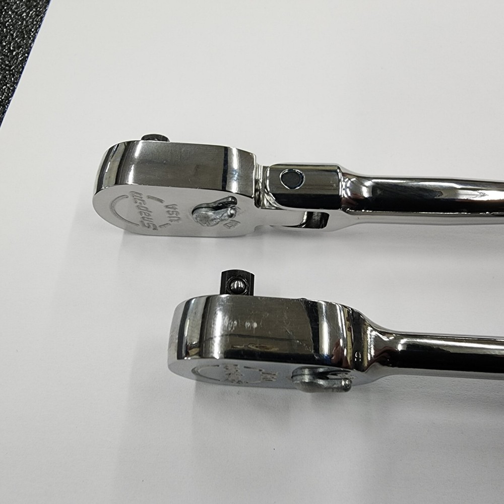 Snap-on Tools NEW 2pc DARK TITANIUM 1/4" Drive Hard Grip Fixed/Flex Ratchet Set