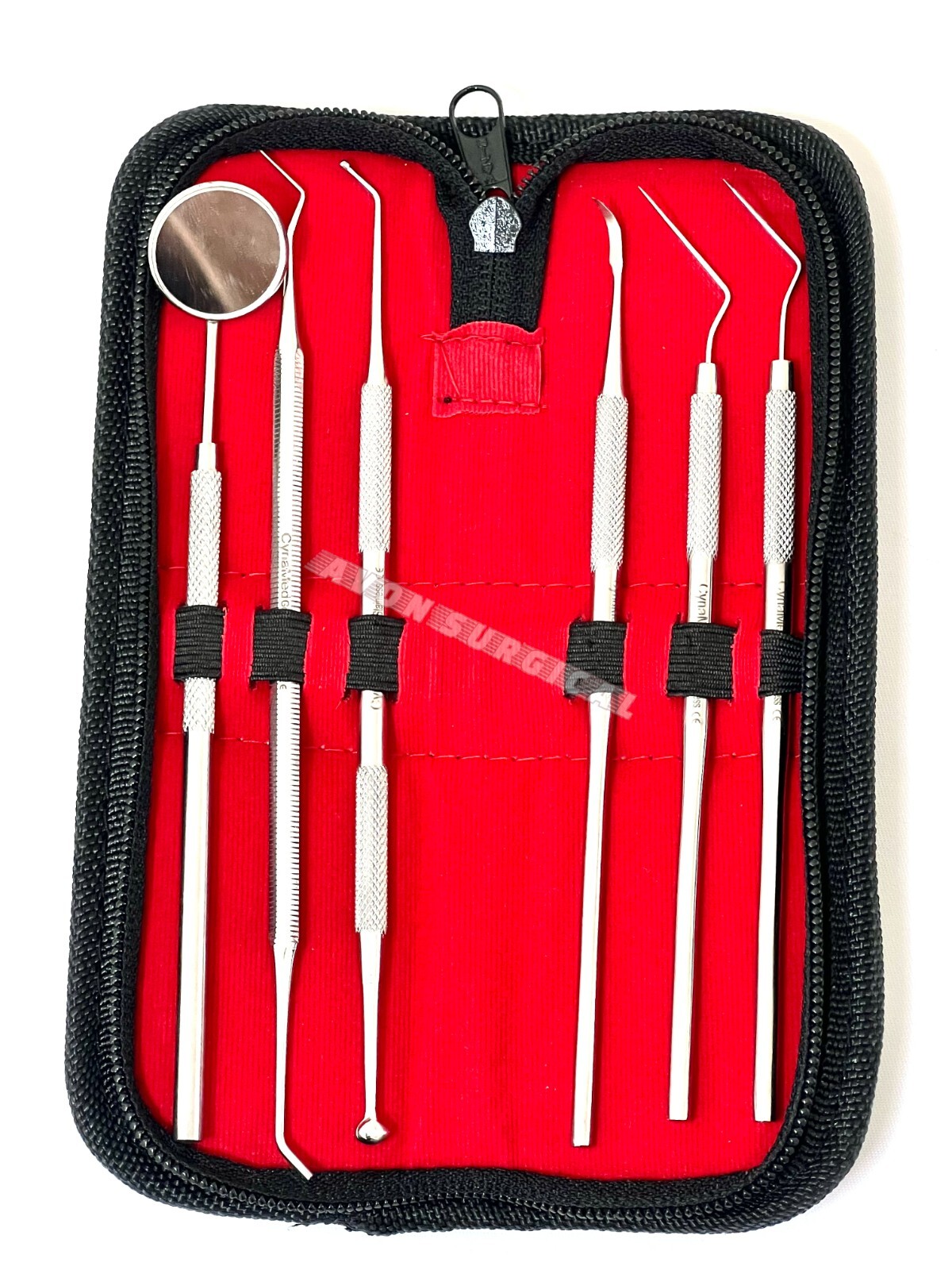 GERMAN STAINLESS Dentist Cleaning Tool Set 6 Pack Hygiene Kit Pick Scaler Mirror