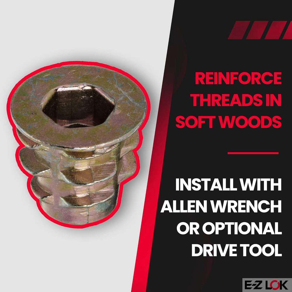 Threaded Insert for Soft Wood, Zinc Hex-Flanged Thread Inserts 10-32 Internal Th
