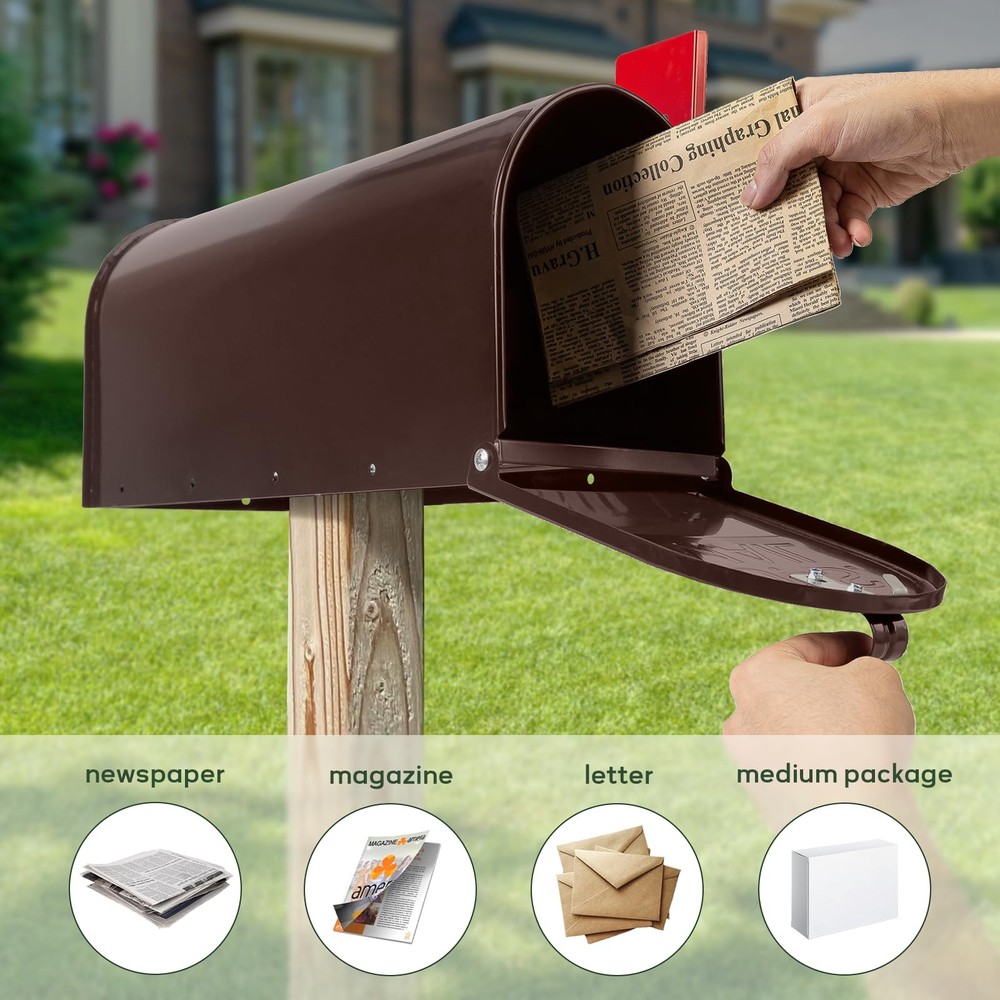 Bronze Metal Mailbox Post Mount, RAINHOL Medium Compacity Standard, Red Brown