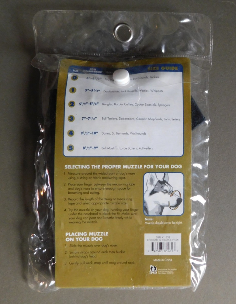 Nylon Dog Muzzle : Basic Training Size 2 (5.5-5.75") - Strong, allows drinking