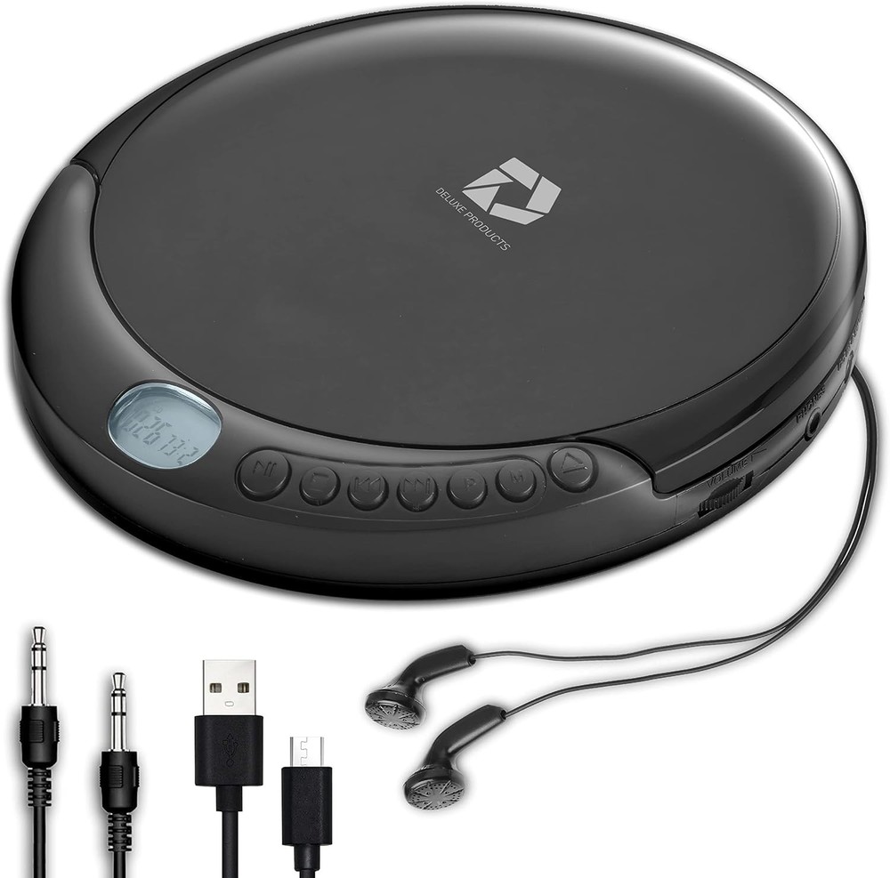 CD Player Portable with 60 Second Anti Skip, Stereo Earbuds, Includes Aux