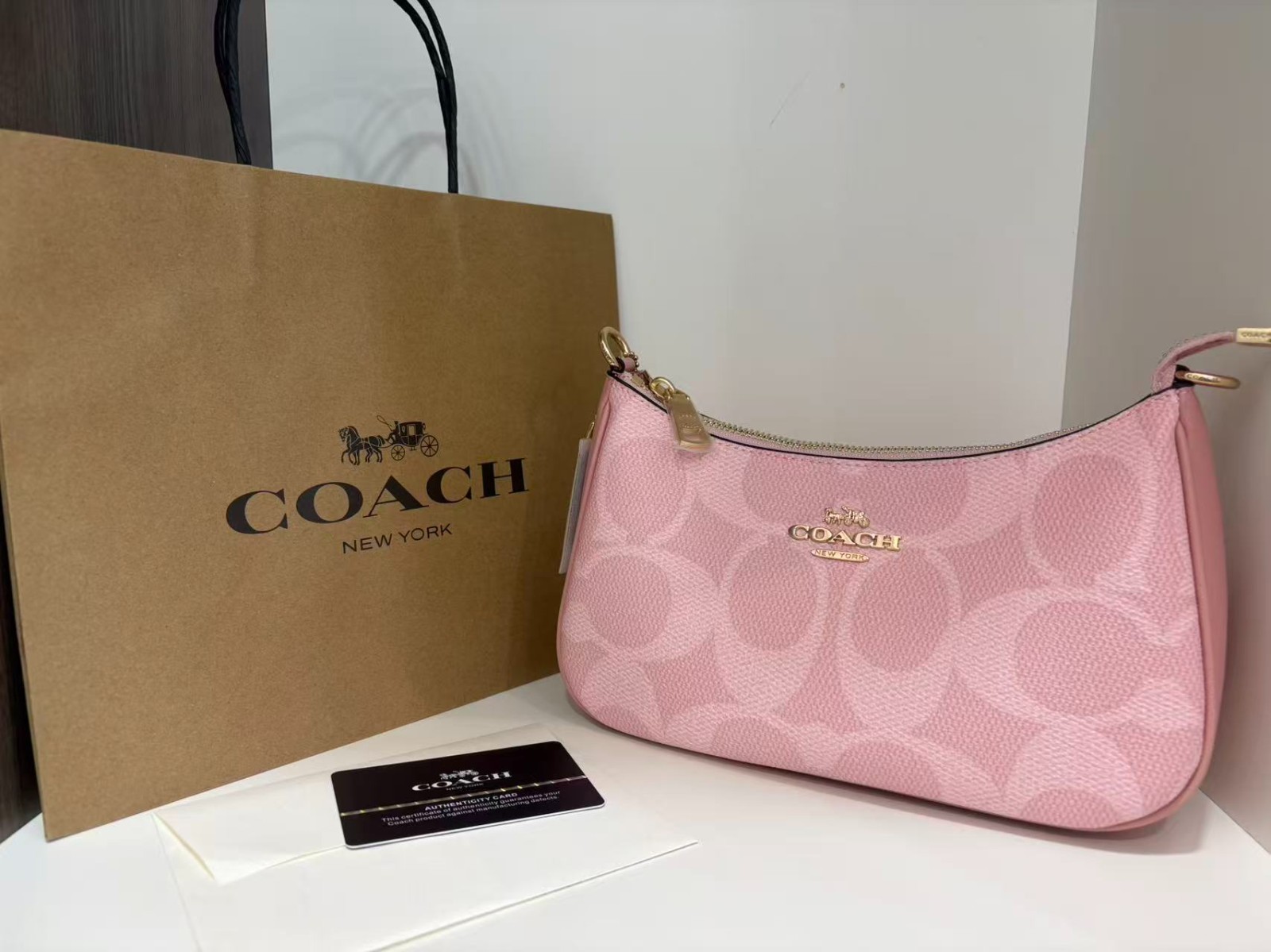 COACH Teri Shoulder Bag In signature canvas/Gold/Powder Pink New CAL51