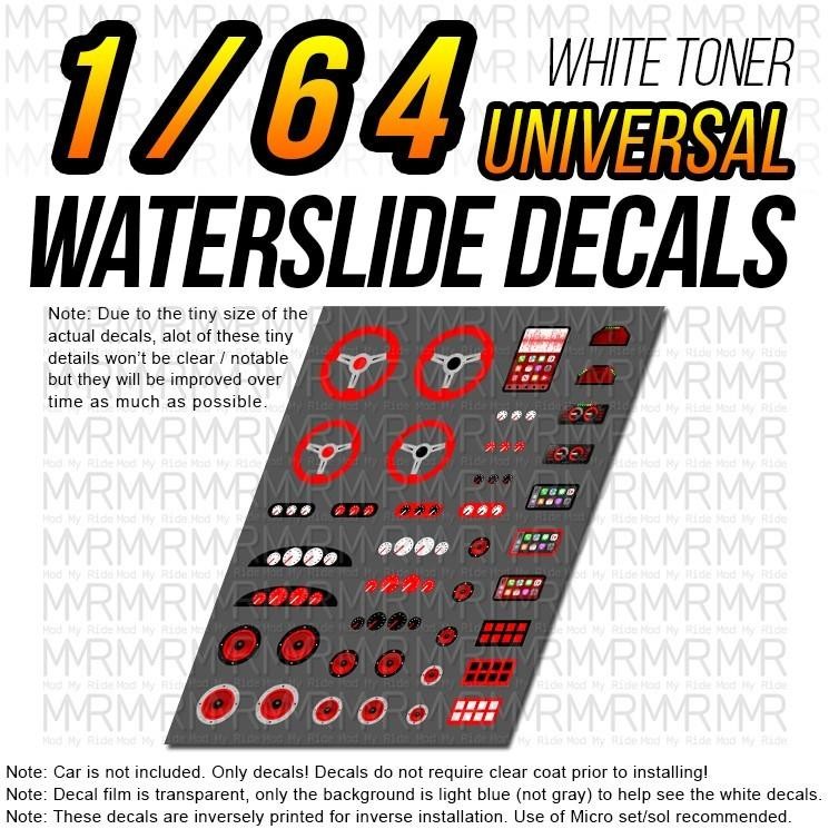 1/64 Scale INTERIOR DETAILS White Toner Universal WaterSlide Decals for Hot