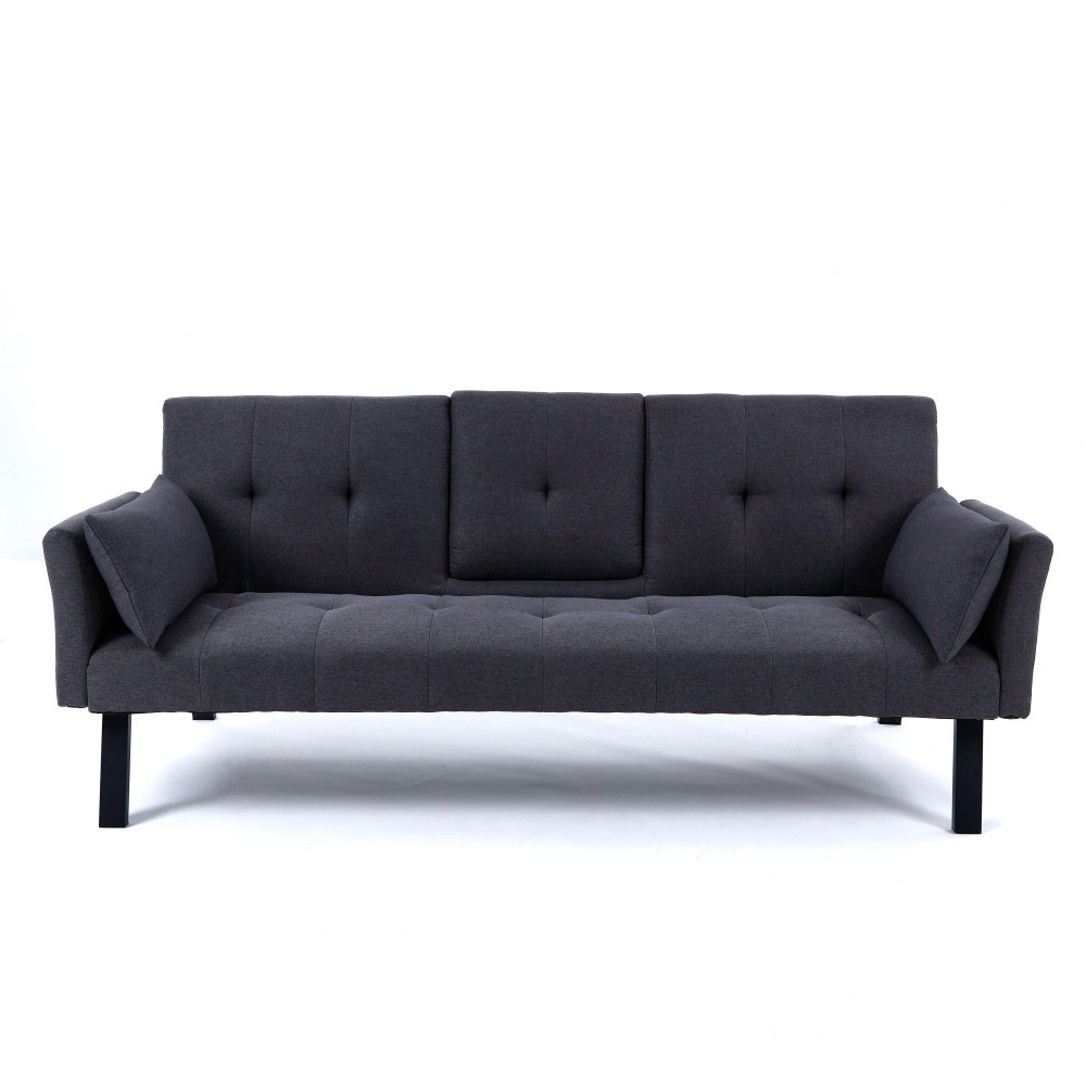 70-inch Multi-functional Cotton and Linen Sofa Bed, Foldable Side Storage