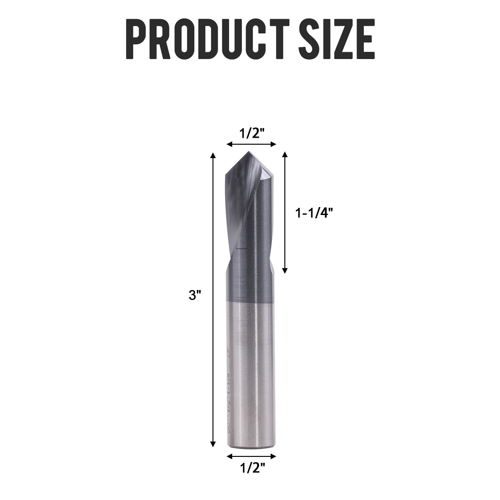 2PCS 2 Flute 1/2"x1-1/4"x3" 90 Degree Solid Carbide Spot Drill - AlTiN Coated