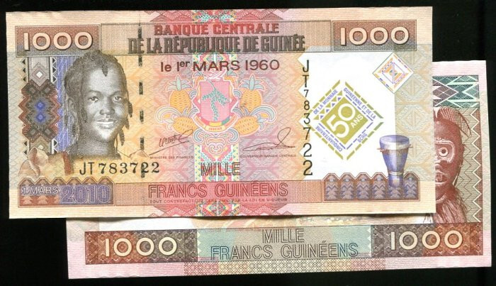 GUINEA   P43，1000-FR.，2010，UNC