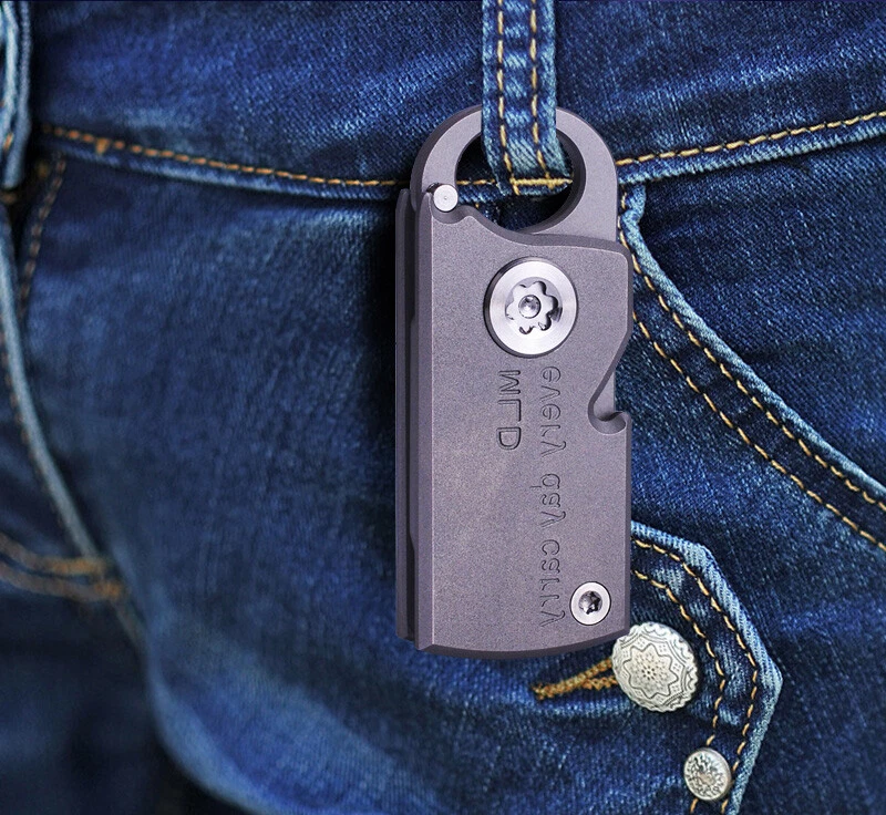 D2 Blade Titanium Knife Hook Mini Pocket EDC Tool Survival Folding Belt Keychain