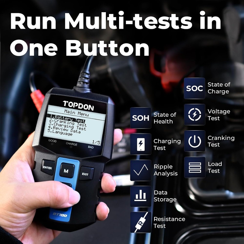 BT100: TOPDON 12V Battery Tester & Analyzer