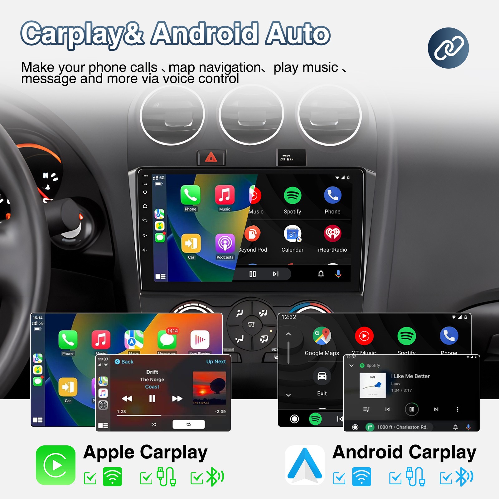 For 2008-2012 Nissan Altima Apple CarPlay Car Radio Android 14 GPS Stereo +Cam