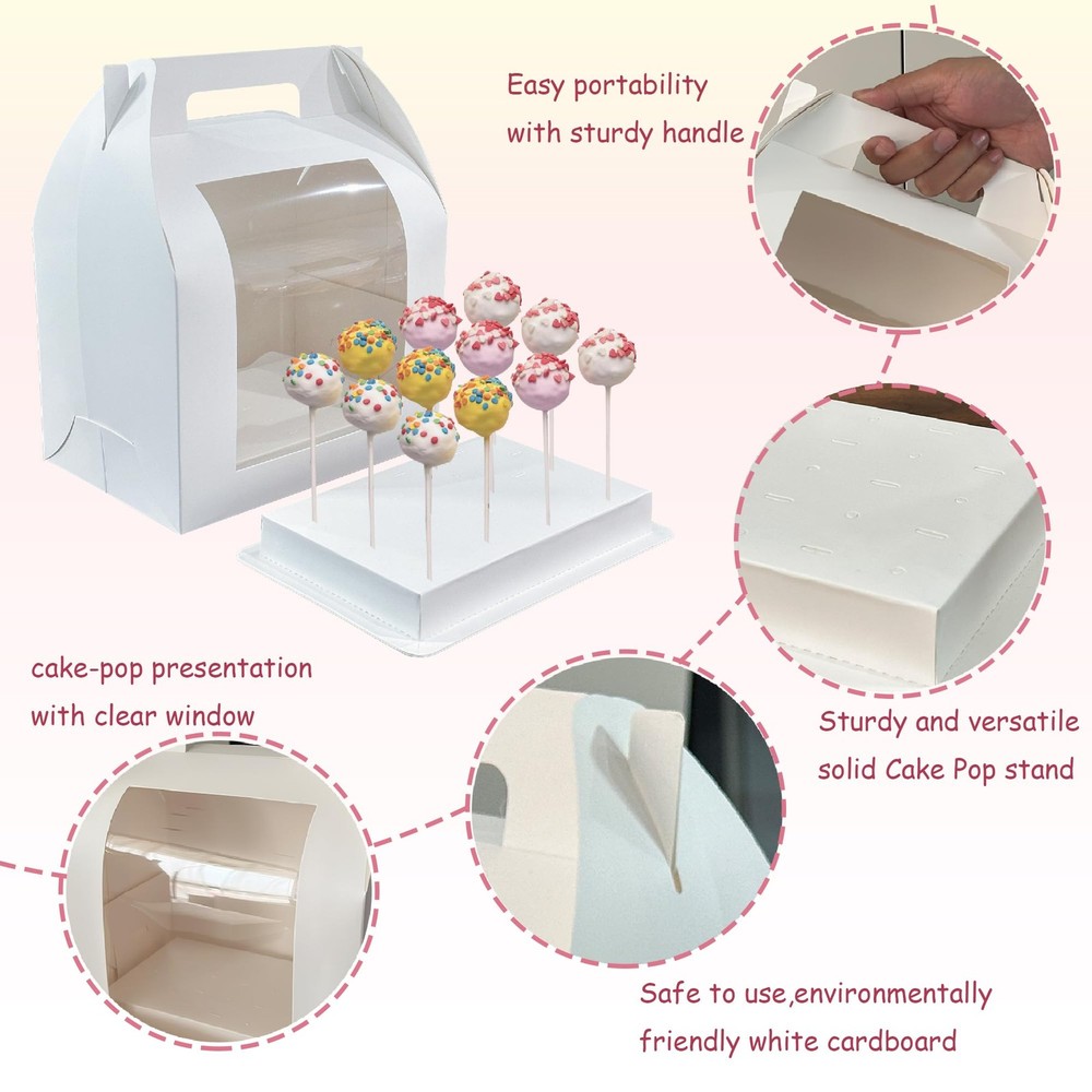 8pcs Portable Cake Pop Holder Boxes,Cake Pop Boxes Packaging, Cake Pop Displa...