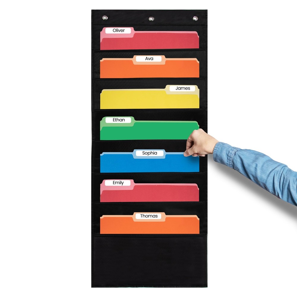- 7 Pocket File Pocket Chart Black Tall - Versatile Wall Hanging File Folder ...