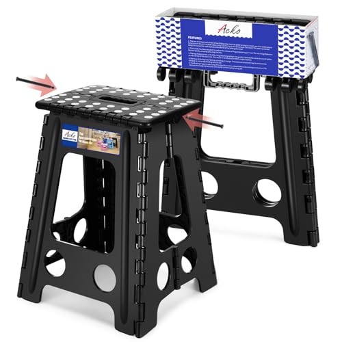 Folding Step Stool Foldable 400 lbs Capacity, Plastic Stools 17.5 Inch Black