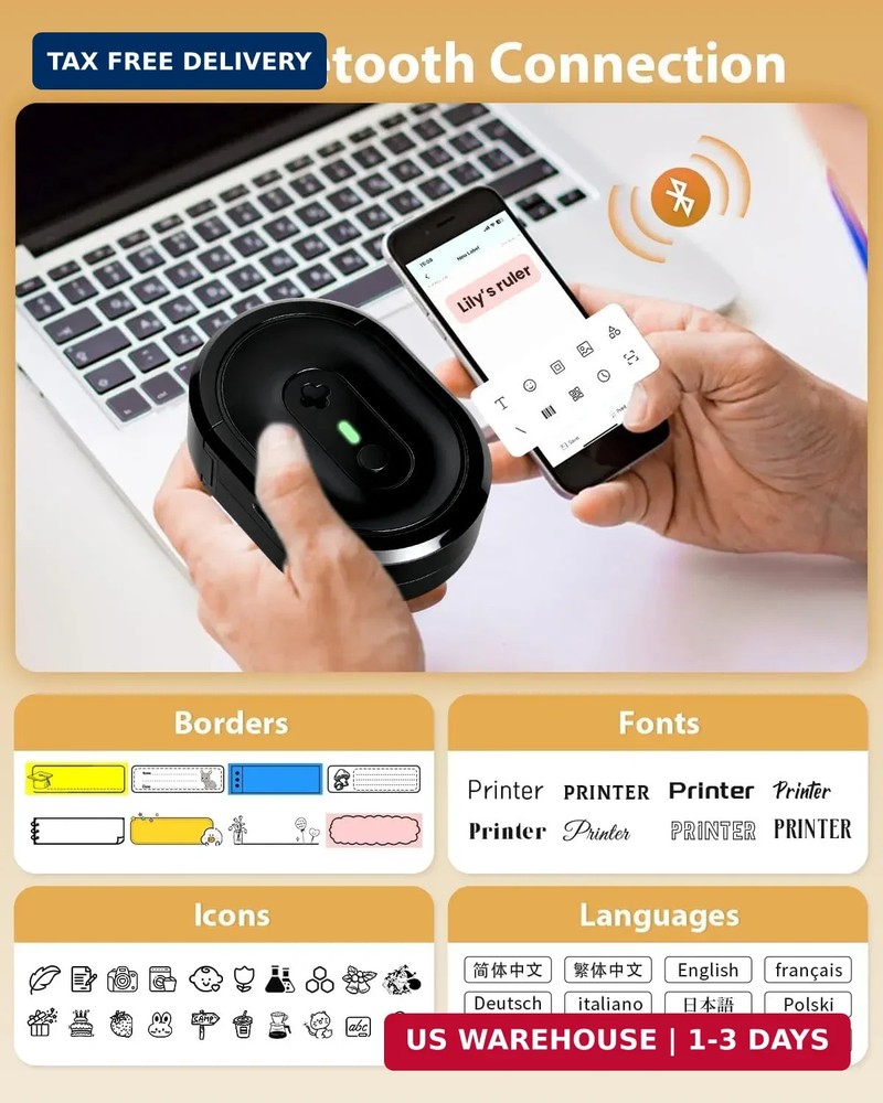 Label Maker Machine with Tape, N12 Portable Bluetooth Label Printer, Wireless Mi