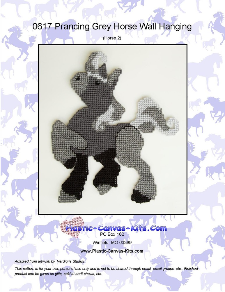 Prancing Grey Horse Wall Hanging-Plastic Canvas Pattern or Kit