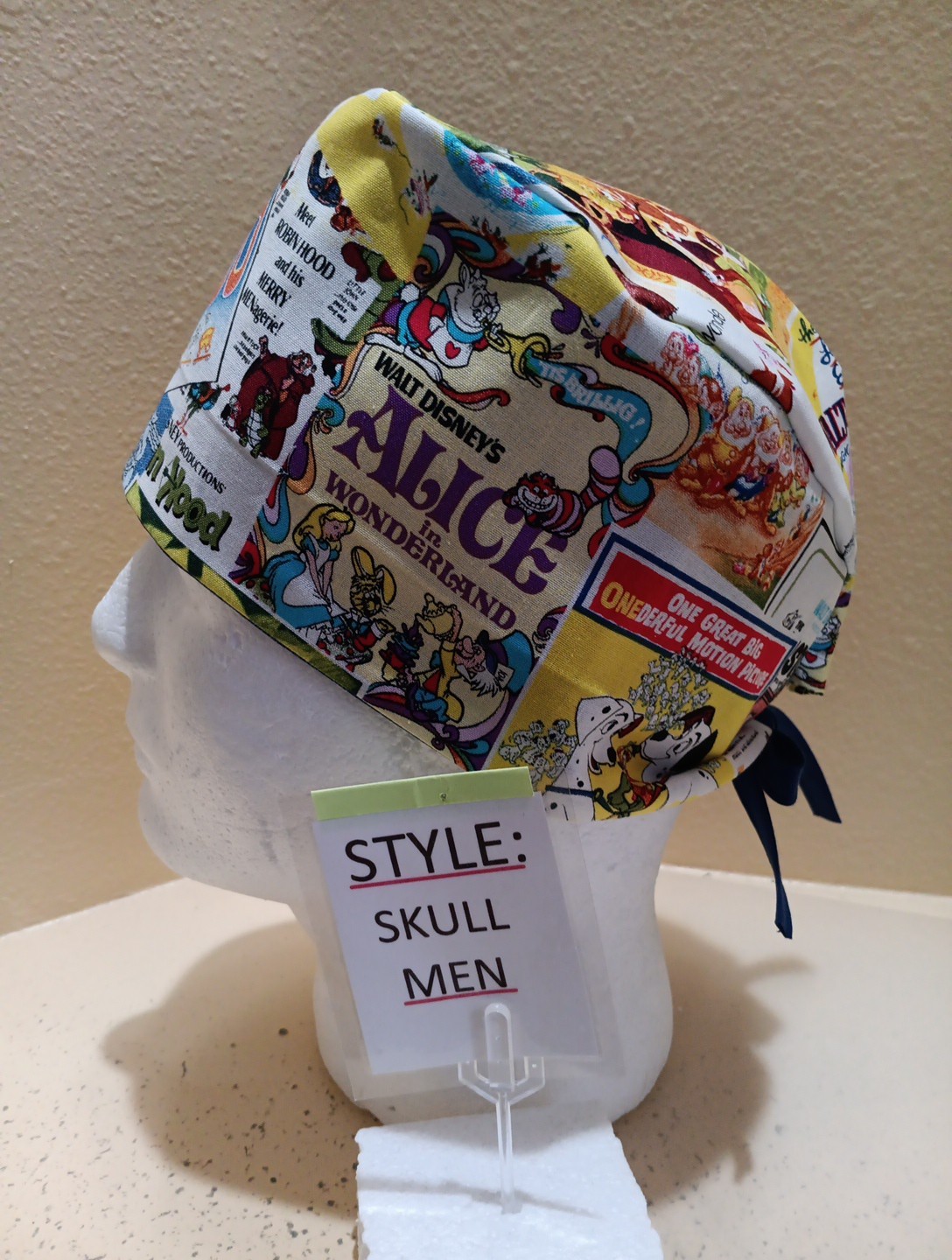 Disney Book Covers Men's Skull/Chemo Surgical Scrub Hat/Cap Handmade