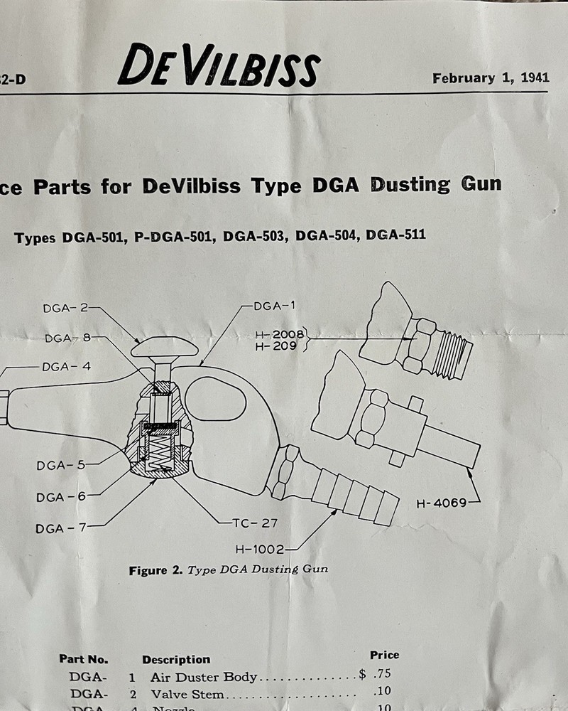 1941 DeVilbiss Dusting Gun Data Sheets WW2 Clean To Paint Boeing Airplanes
