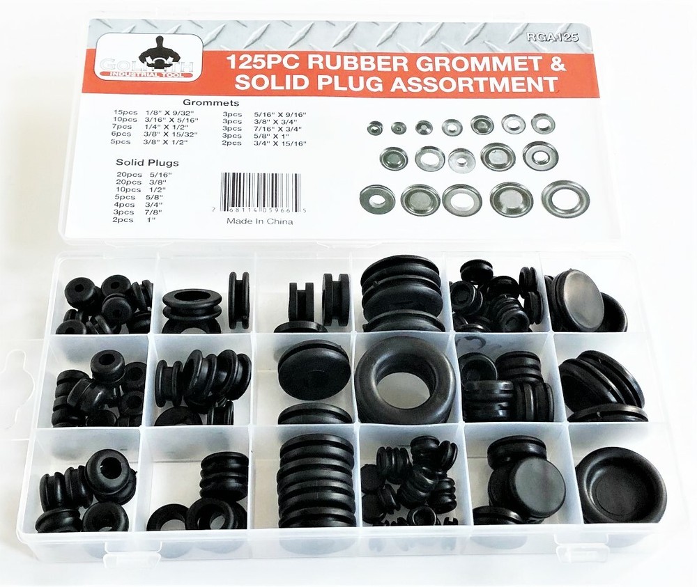 125pc GOLIATH INDUSTRIAL RUBBER GROMMET FIREWALL SOLID HOLE PLUG ASSORTMENT SET
