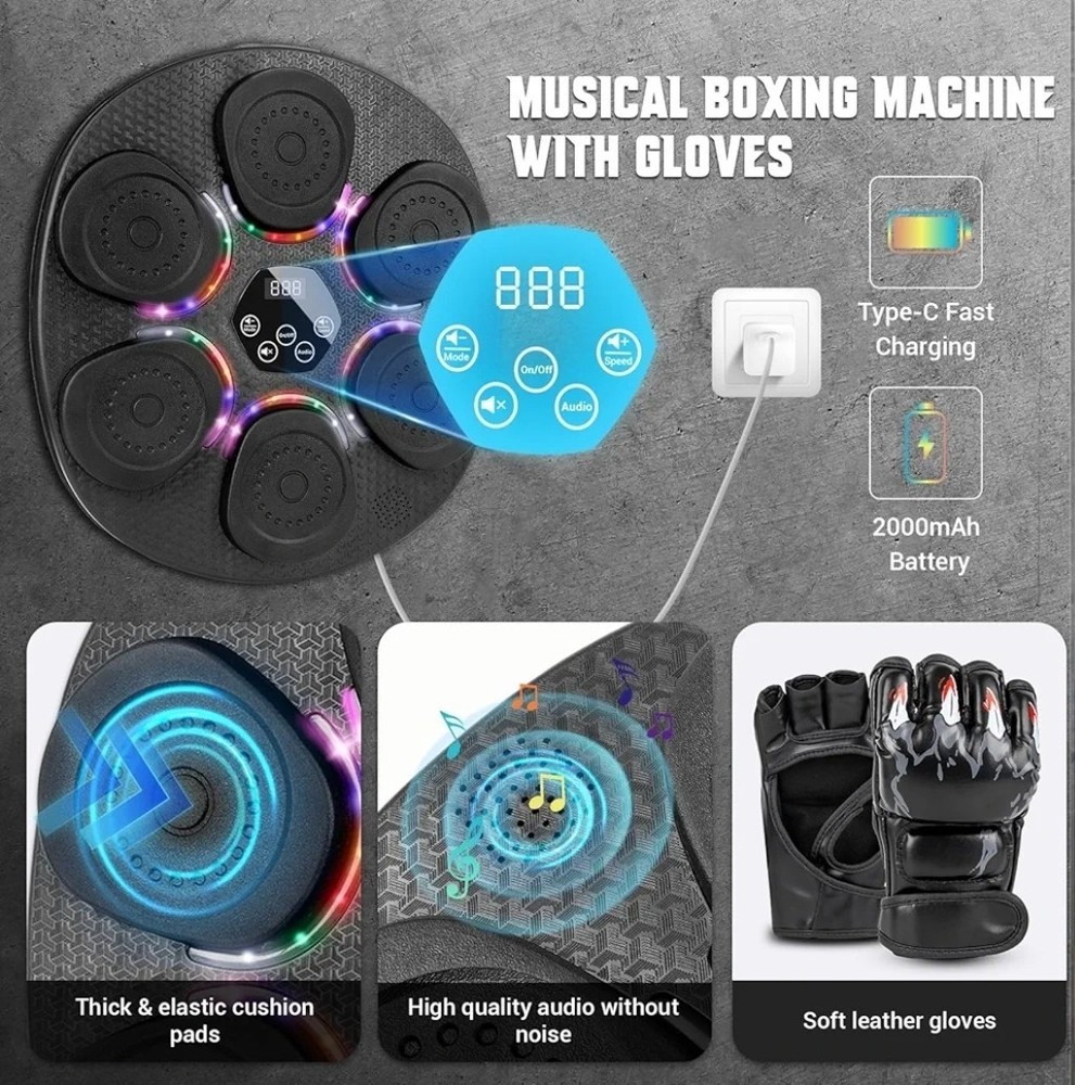 Musical Boxing Strike Pad Wall-Mounted Bluetooth Adjustable Height 6 Speeds