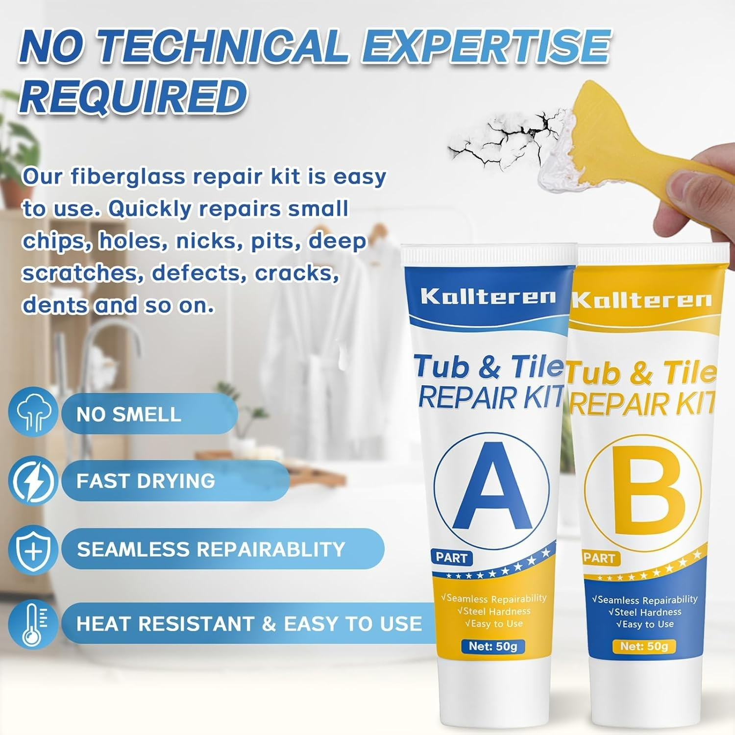 Porcelain Repair Kit, Fiberglass Tub Repair Kit, Tile and Bathtub Repair Kit for
