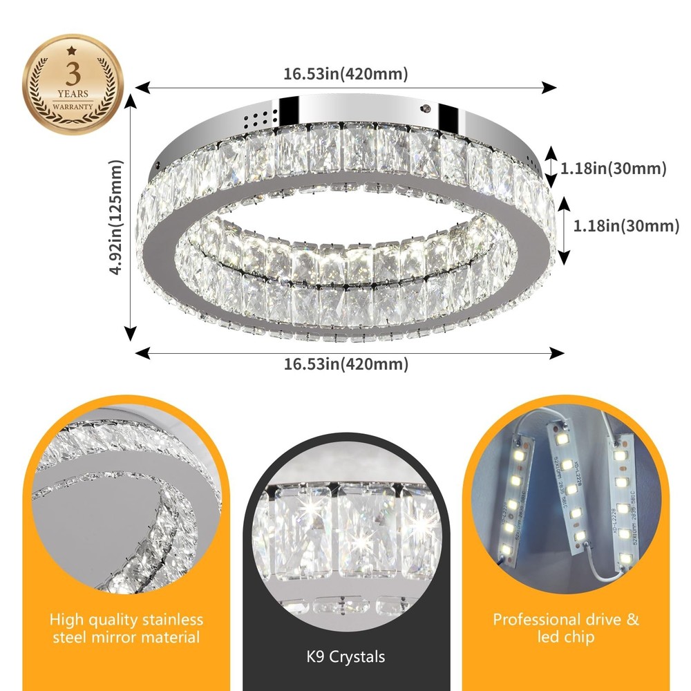 Buccleuch Mini Crystal Chandelier, 16.5" LED Flush Mount Ceiling Light, UL-Ce...