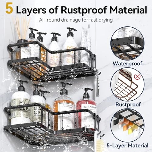 Shower Caddy Corner, 3-Pack Adhesive Rustproof Stainless Steel 3Pack Black