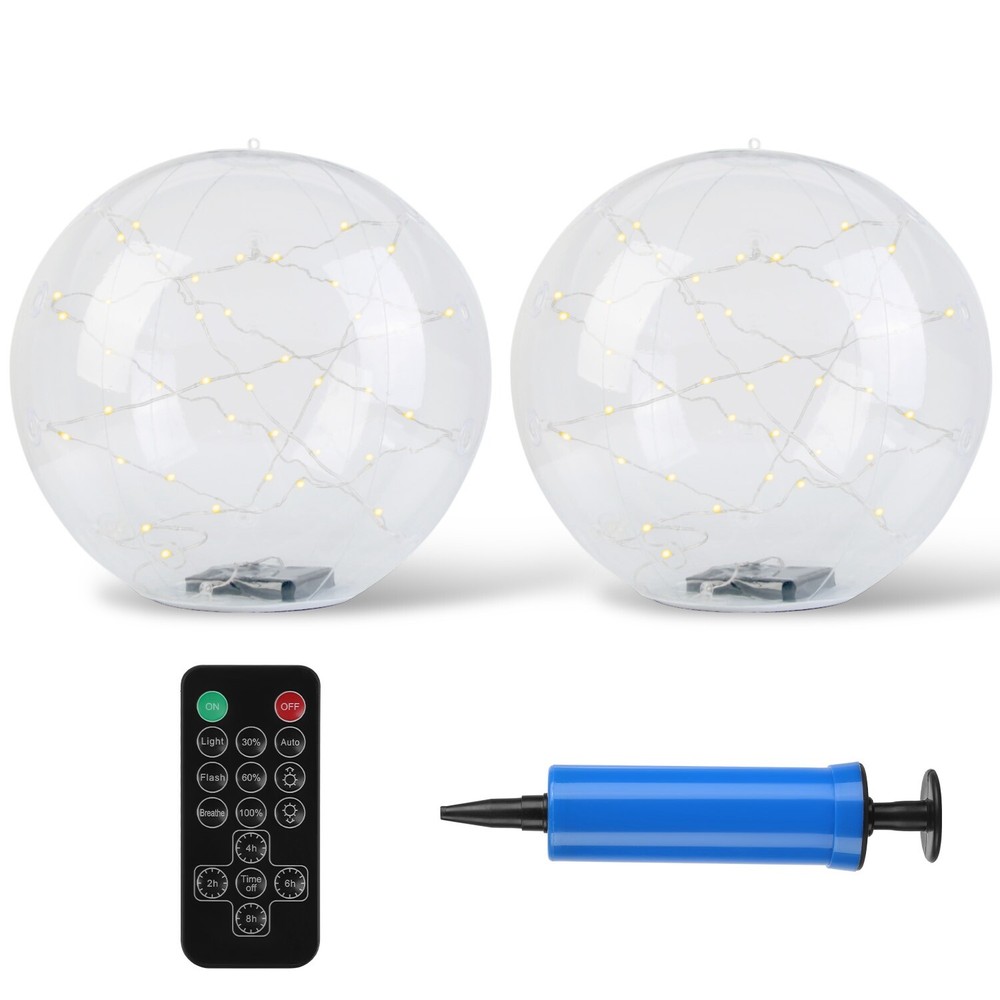 2Pcs Solar Floating Pool Lights 14in Solar Light Pool Balls Light w/Remote Decor