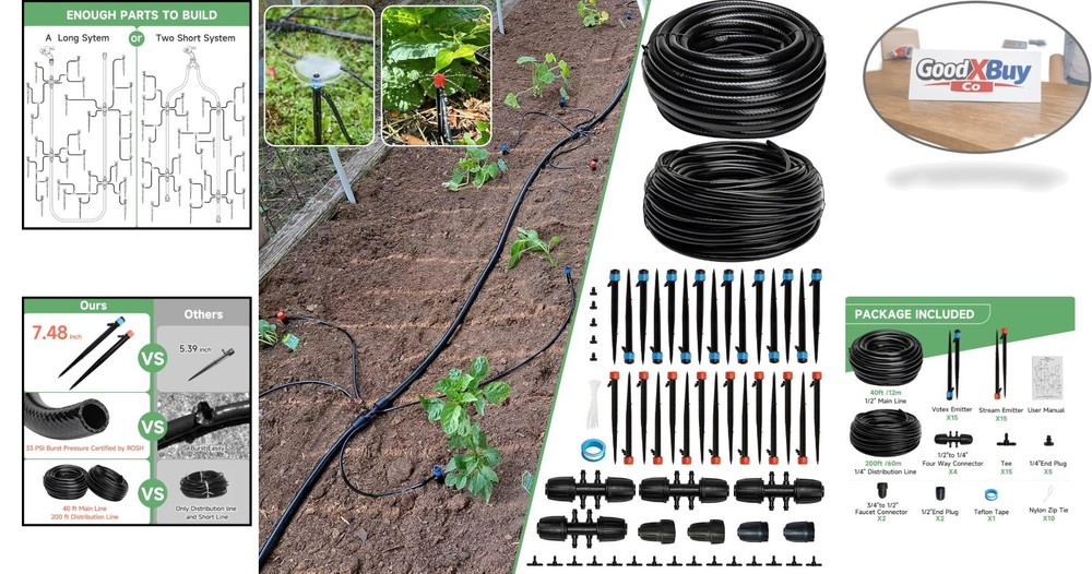 240FT Drip Irrigation System Kit - Automatic Garden Watering, Adjustable, for...