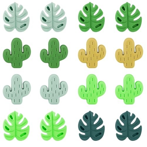 16pcs Knitting Needle Stoppers, Cute Cactus & Monstera Leaf Style Stitch