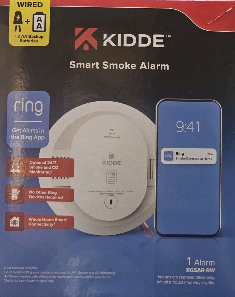 KIDDE Ring-Enabled Smart Smoke Detector, Wired, RGSAR-RW *NEW*